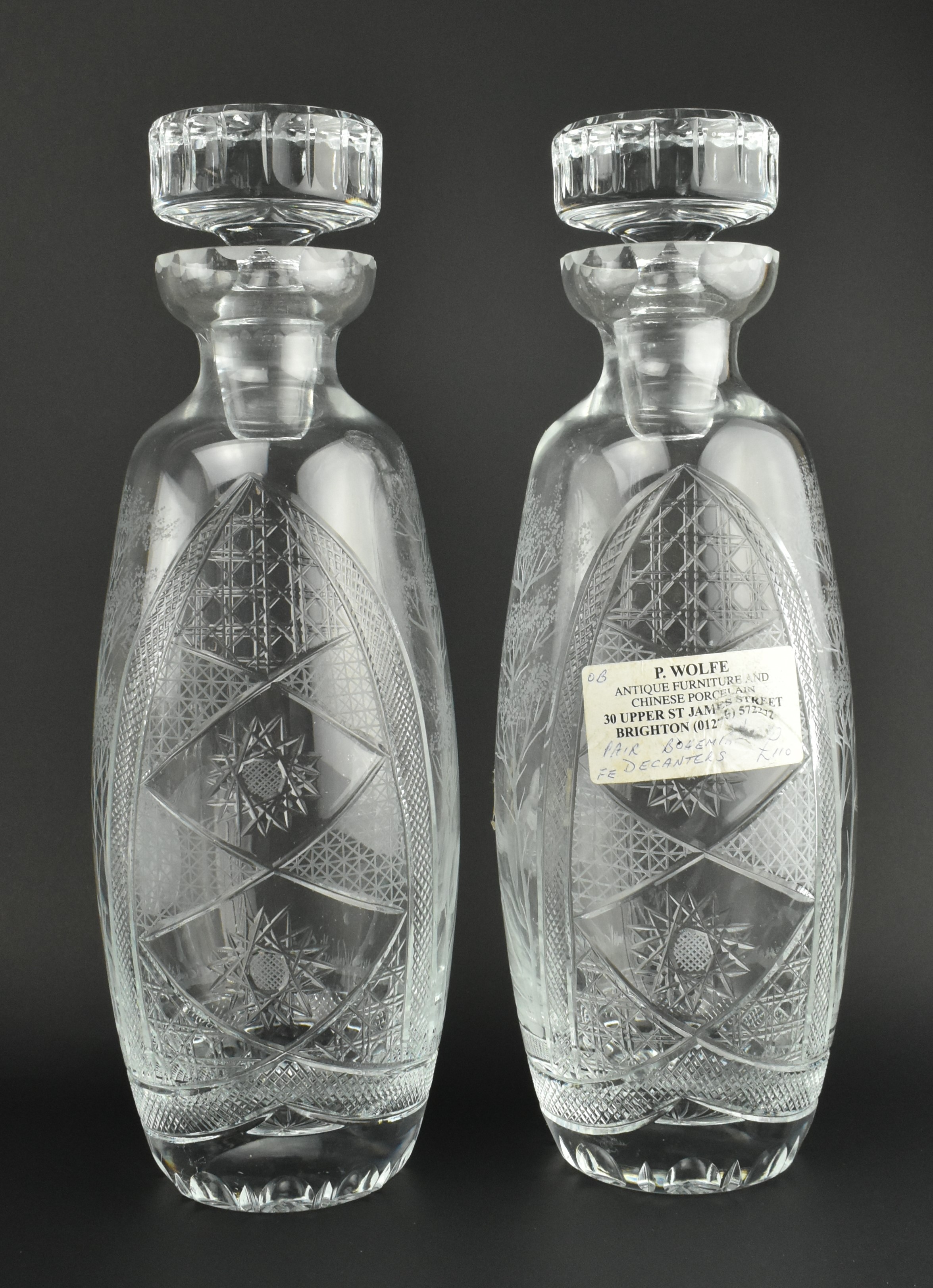COLLECTION OF BOHEMIAN STYLE CUT GLASS INCL. PAIR DECANTERS - Image 3 of 8