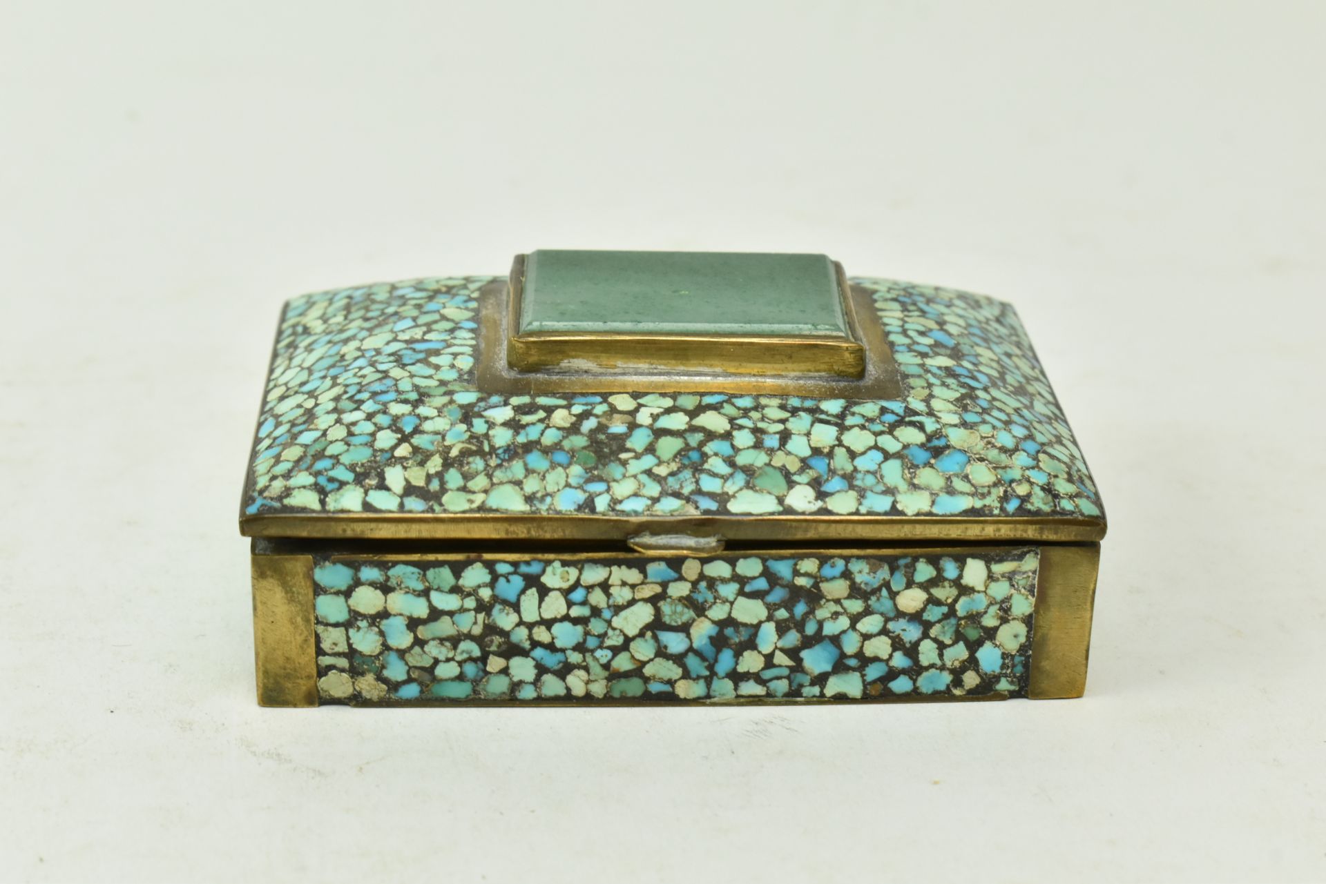 CHINESE LATE 19TH CENTURY BRASS & TURQUOISE INSET TRINKET BOX