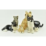 FIVE WINSTANLEY CERAMIC CATS WITH GLASS EYES