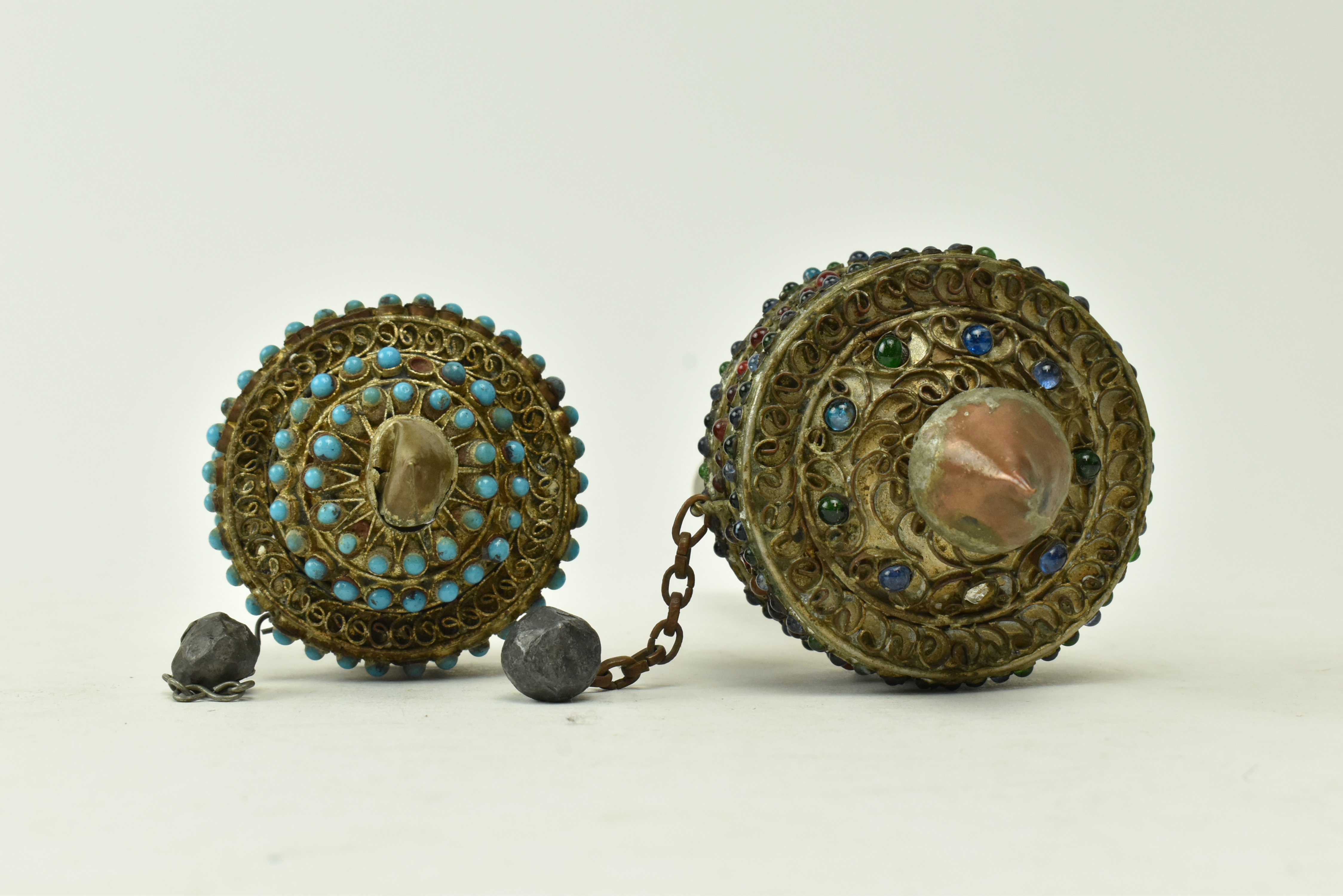 TWO TIBETAN LATE 19TH CENTURY BRASS & WOOD PRAYER WHEELS - Image 3 of 4