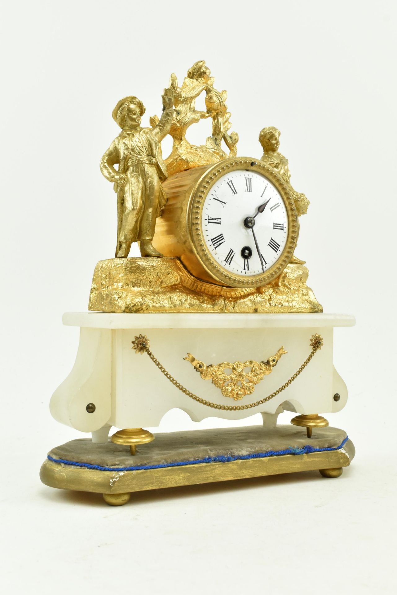 CONTINENTAL GILT METAL & ALABASTER MANTLE CLOCK - Image 2 of 9