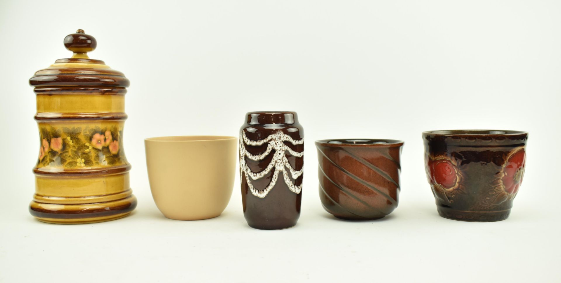 COLLECTION OF FIVE WEST GERMAN POTTERY PLANT POTS
