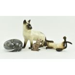 TWO BESWICK SIAMESE CATS, A MOUSE & LANGHAM GLASS CAT