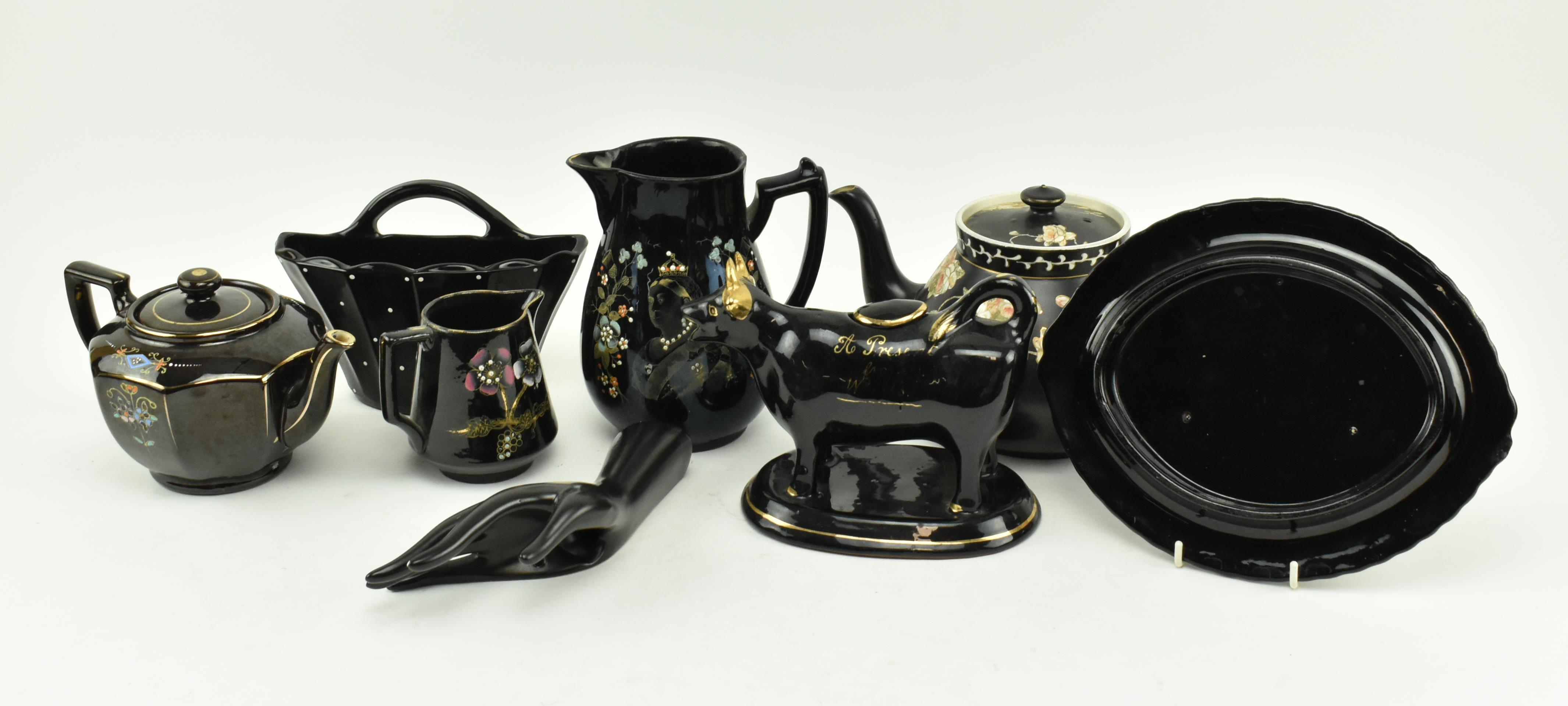 COLLECTION OF BLACK CERAMIC & GLASS LACQUER STYLE PIECES