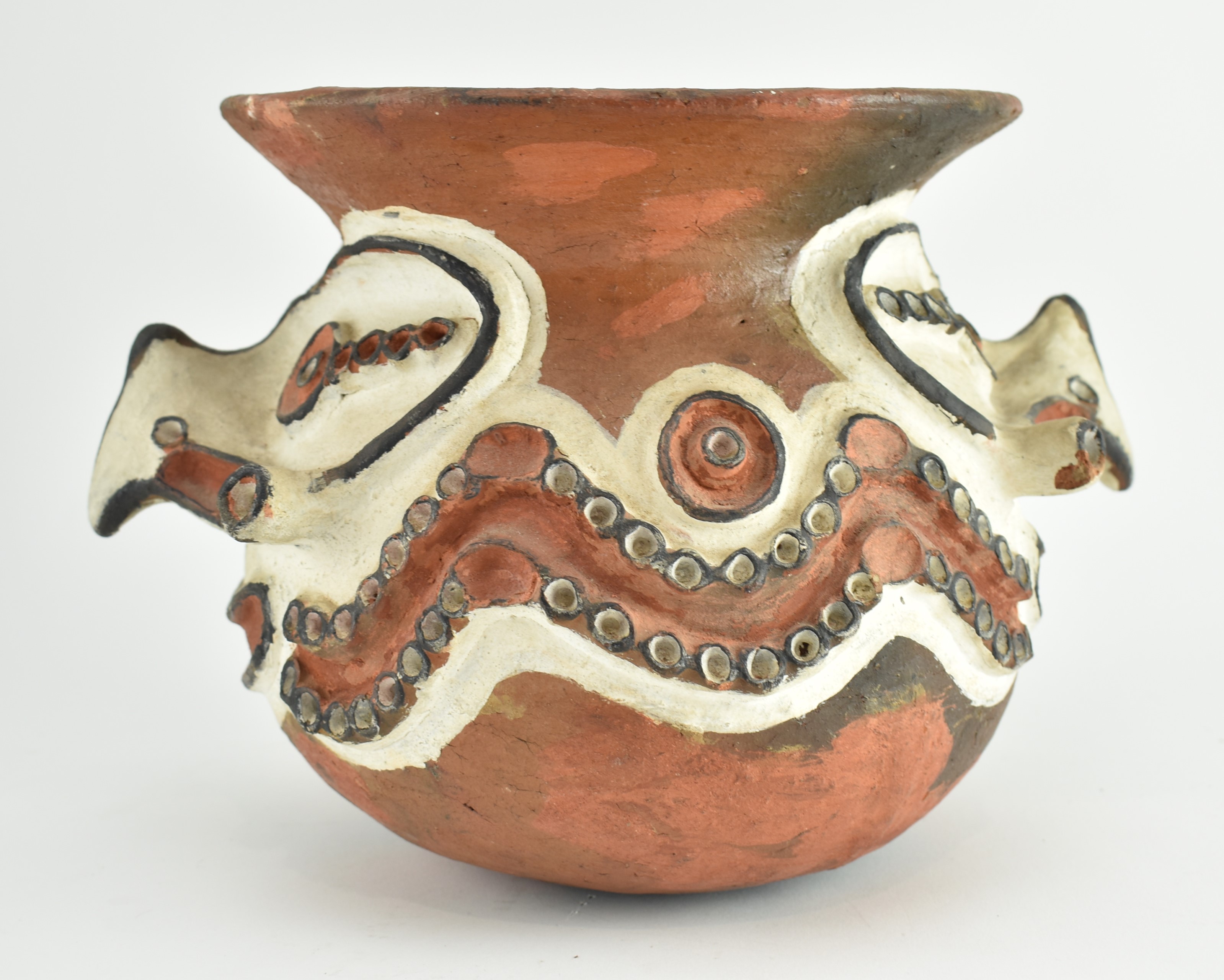 MID CENTURY PAPUA NEW GUINEA JANUS MASK POT WITH HANDLES - Image 2 of 5