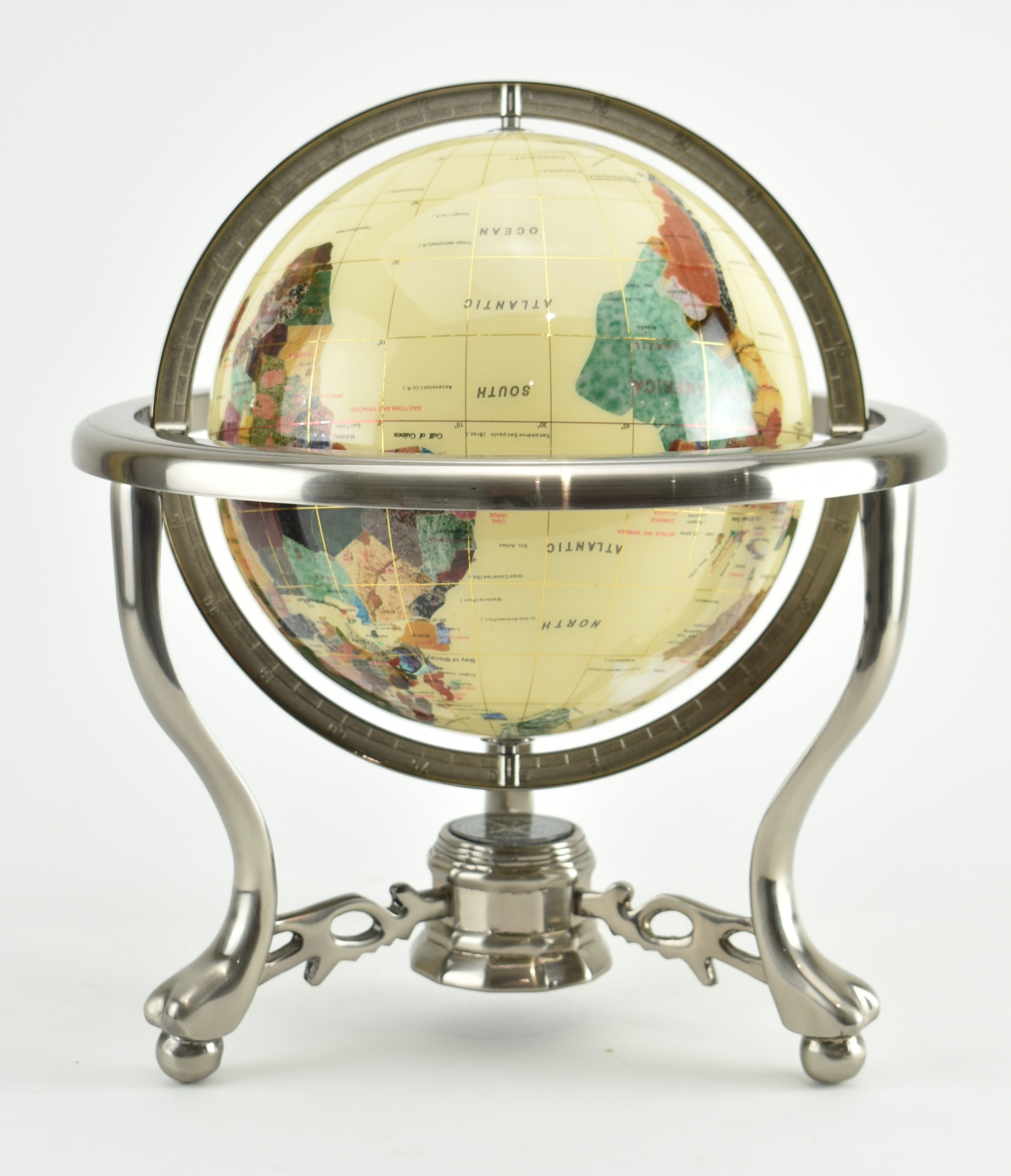 VINTAGE GEM INLAID GLOBE IN CHROME STAND