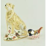 ROYAL CROWN DERBY - LABRADOR DOG PORCELAIN FIGURINE & BIRD