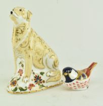 ROYAL CROWN DERBY - LABRADOR DOG PORCELAIN FIGURINE & BIRD