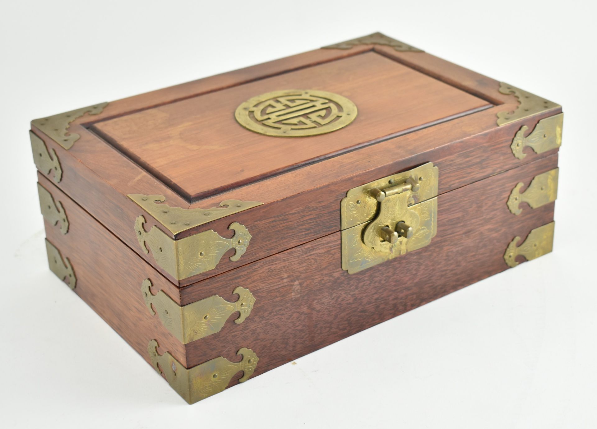 LARGE 20TH CHINESE HARDWOOD TWO TIER JEWELLERY BOX