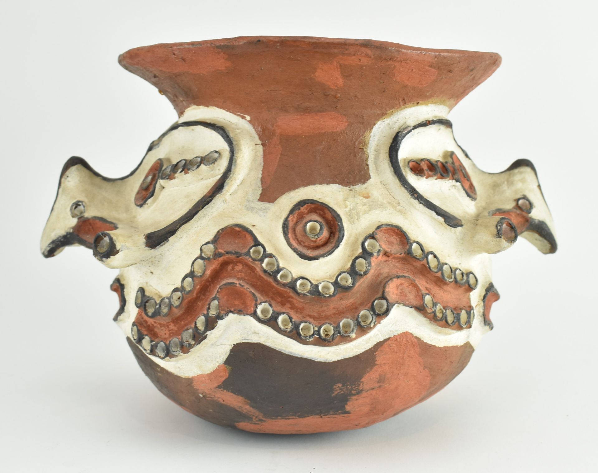 MID CENTURY PAPUA NEW GUINEA JANUS MASK POT WITH HANDLES