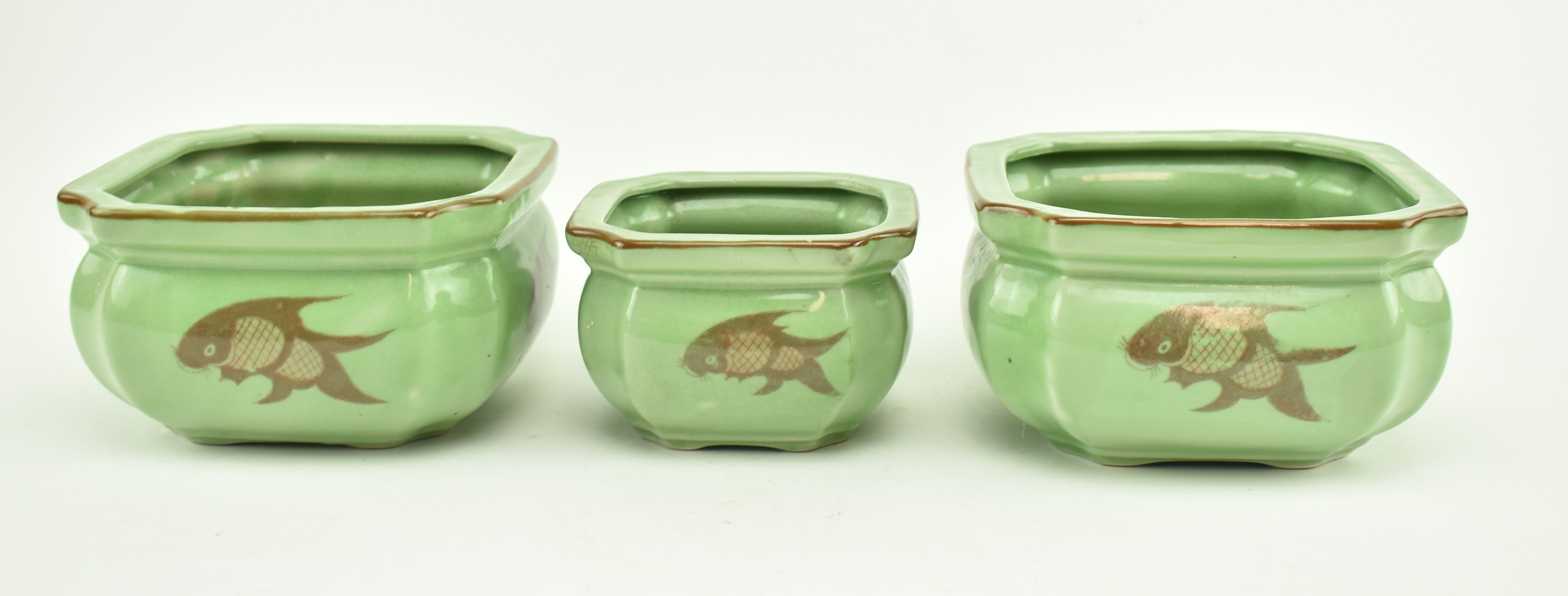 COLLECTION OF THREE CHINESE CRACKLE CERAMIC KOI FISH POTS - Image 3 of 6