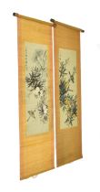 TWO MID 20TH CENTURY CHINESE INK AND COLOUR PAINTING SCROLLS