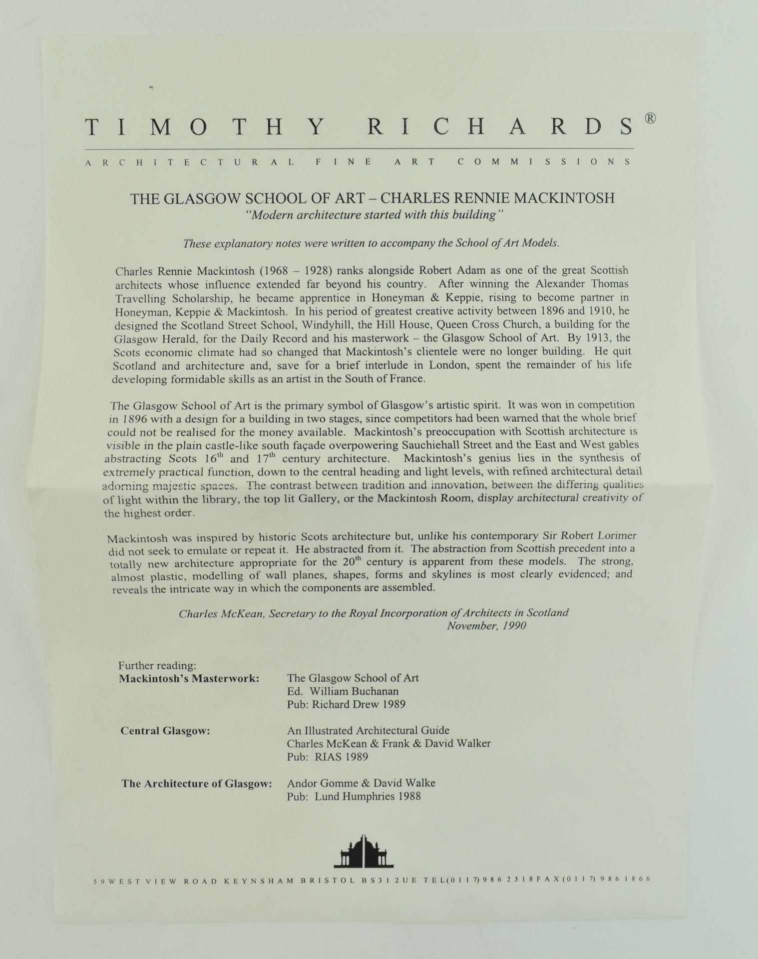 TIMOTHY RICHARDS - GLASGOW SCHOOL OF ART, RENNIE MACKINTOSH - Image 11 of 14