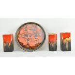 ERIC LEAPER - NEWLYN POTTERY STUDIO LAVA GLAZED VASES & PLATE