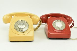 TWO VINTAGE G. P. O. ROTARY DIAL TELEPHONES, ONE RED ONE CREAM