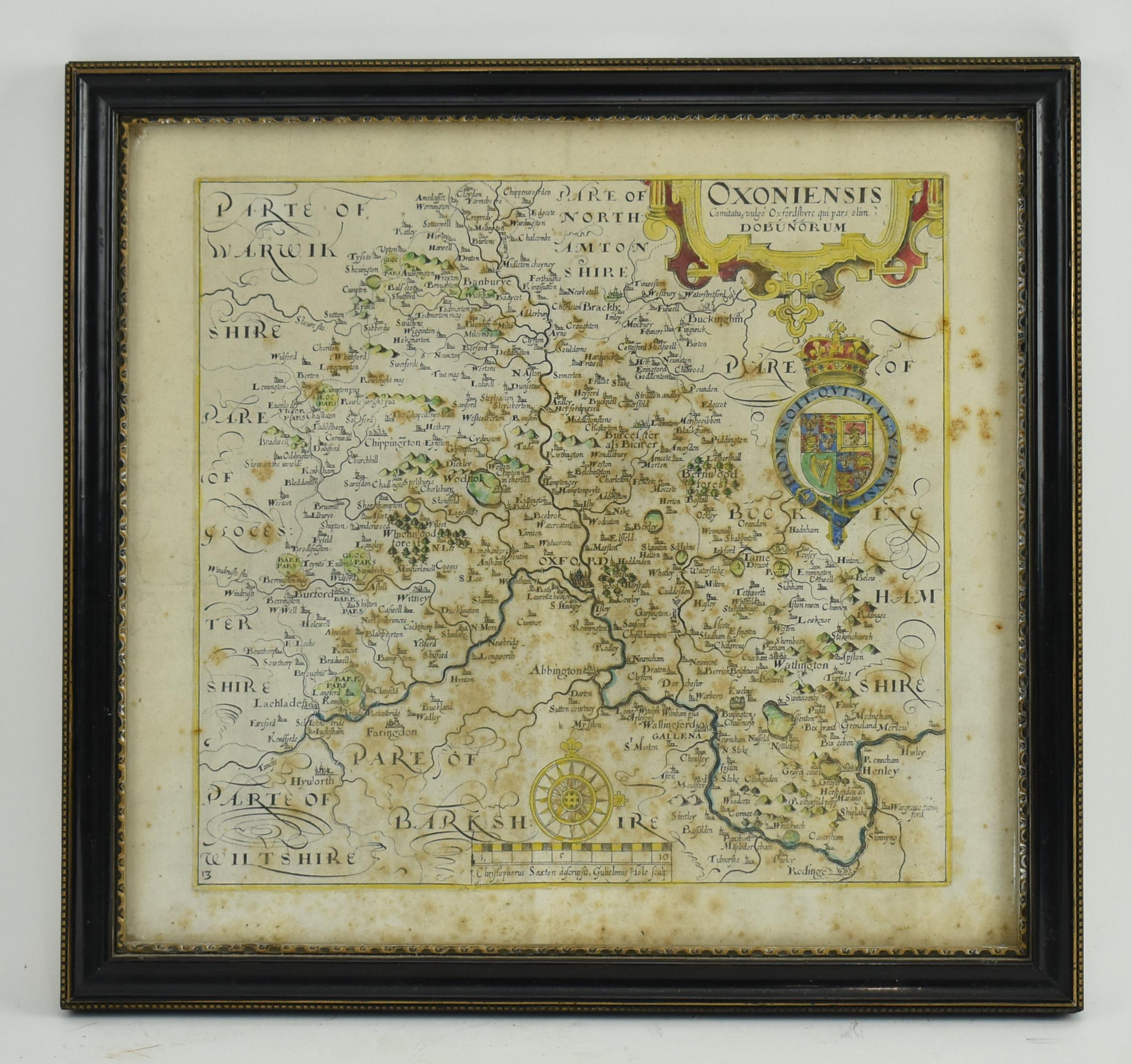 C. SAXTON & W. HOLE - 17TH CENTURY MAP OF OXFORDSHIRE - Bild 2 aus 4