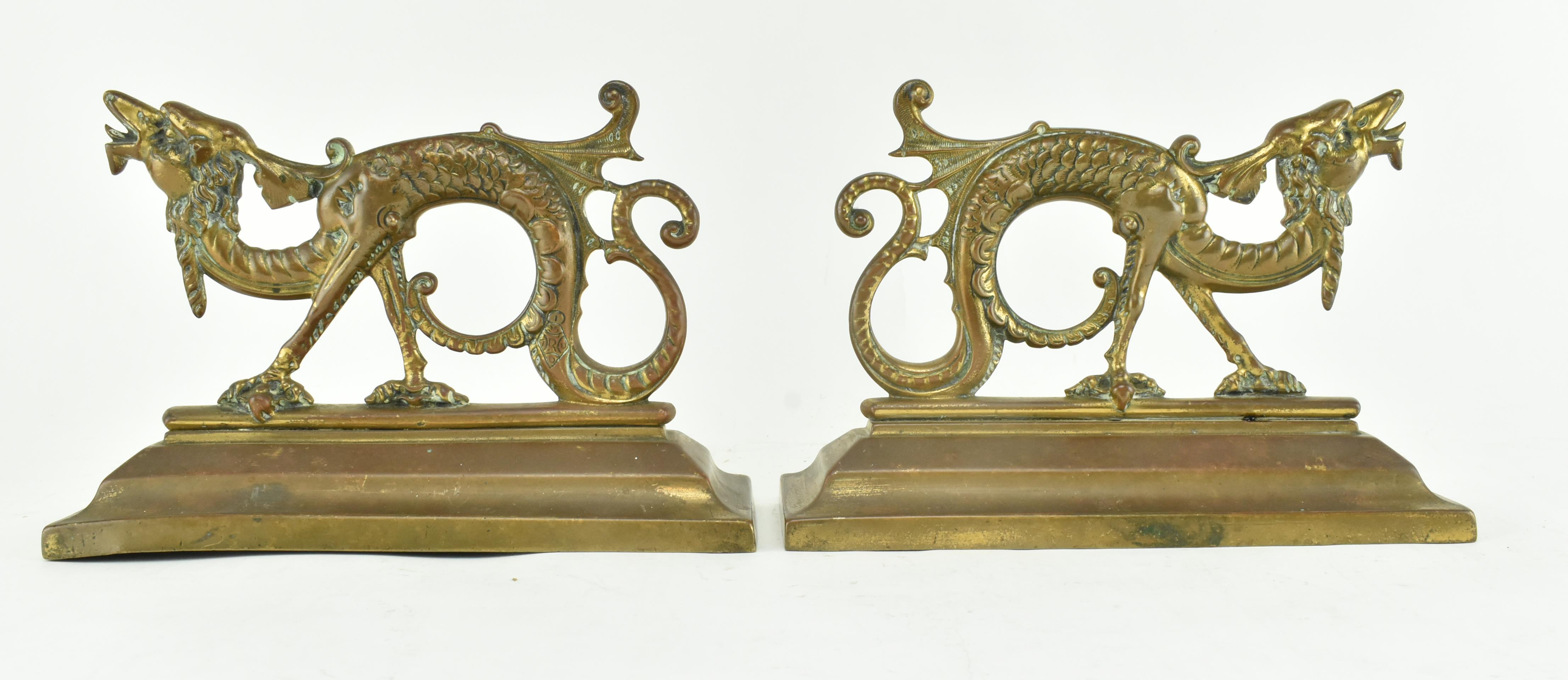PAIR OF VICTORIAN BRASS DRAGON FIRE DOGS - Image 4 of 5