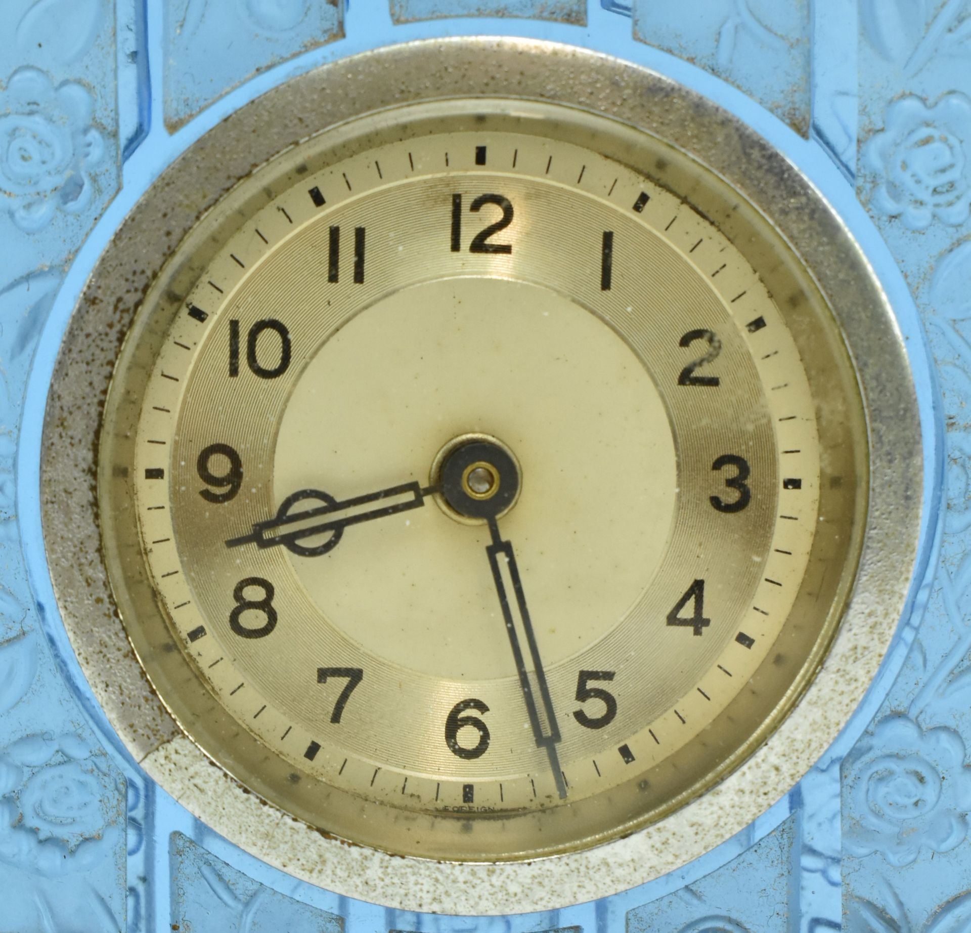 FRENCH ART DECO BLUE FROSTED GLASS BEDSIDE CLOCK - Image 2 of 9