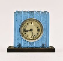 FRENCH ART DECO BLUE FROSTED GLASS BEDSIDE CLOCK