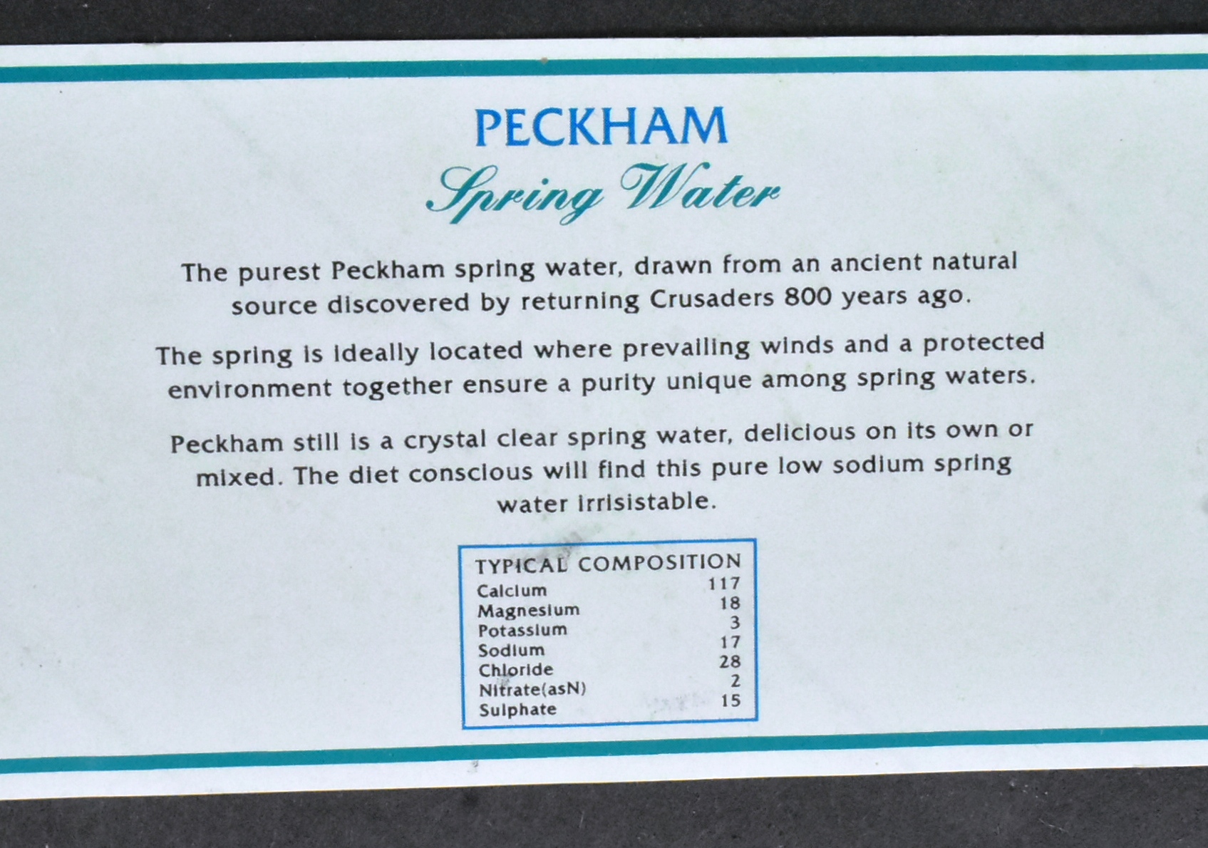 ONLY FOOLS & HORSES - PRODUCTION USED PECKHAM SPRING WATER LABEL - Image 3 of 5