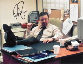 RICKY GERVAIS - THE OFFICE - AUTOGRAPHED 11X14" PHOTO - AFTAL