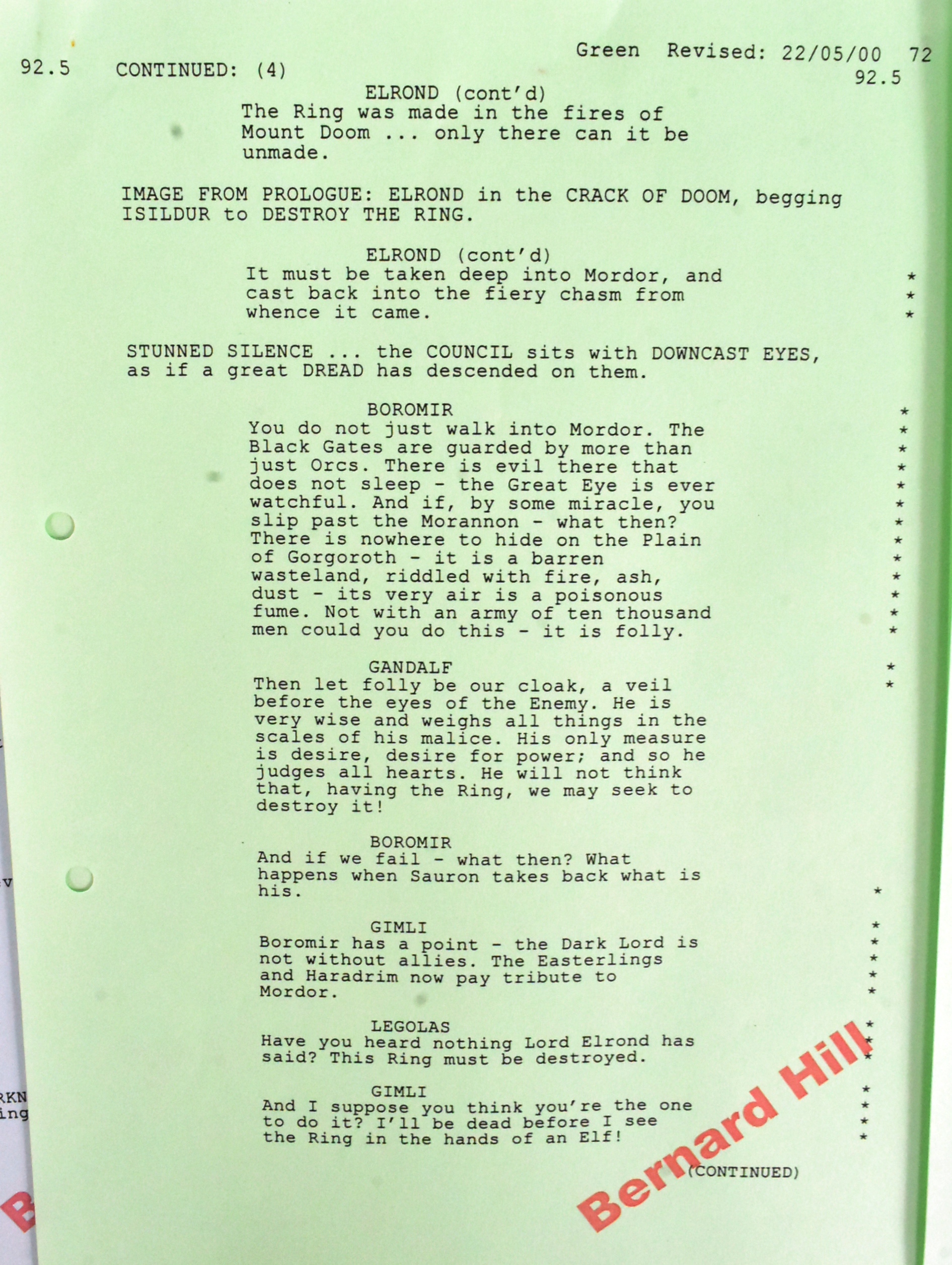 LORD OF THE RINGS - PRODUCTION SCRIPT EXTRACTS & PHOTO - Image 6 of 8