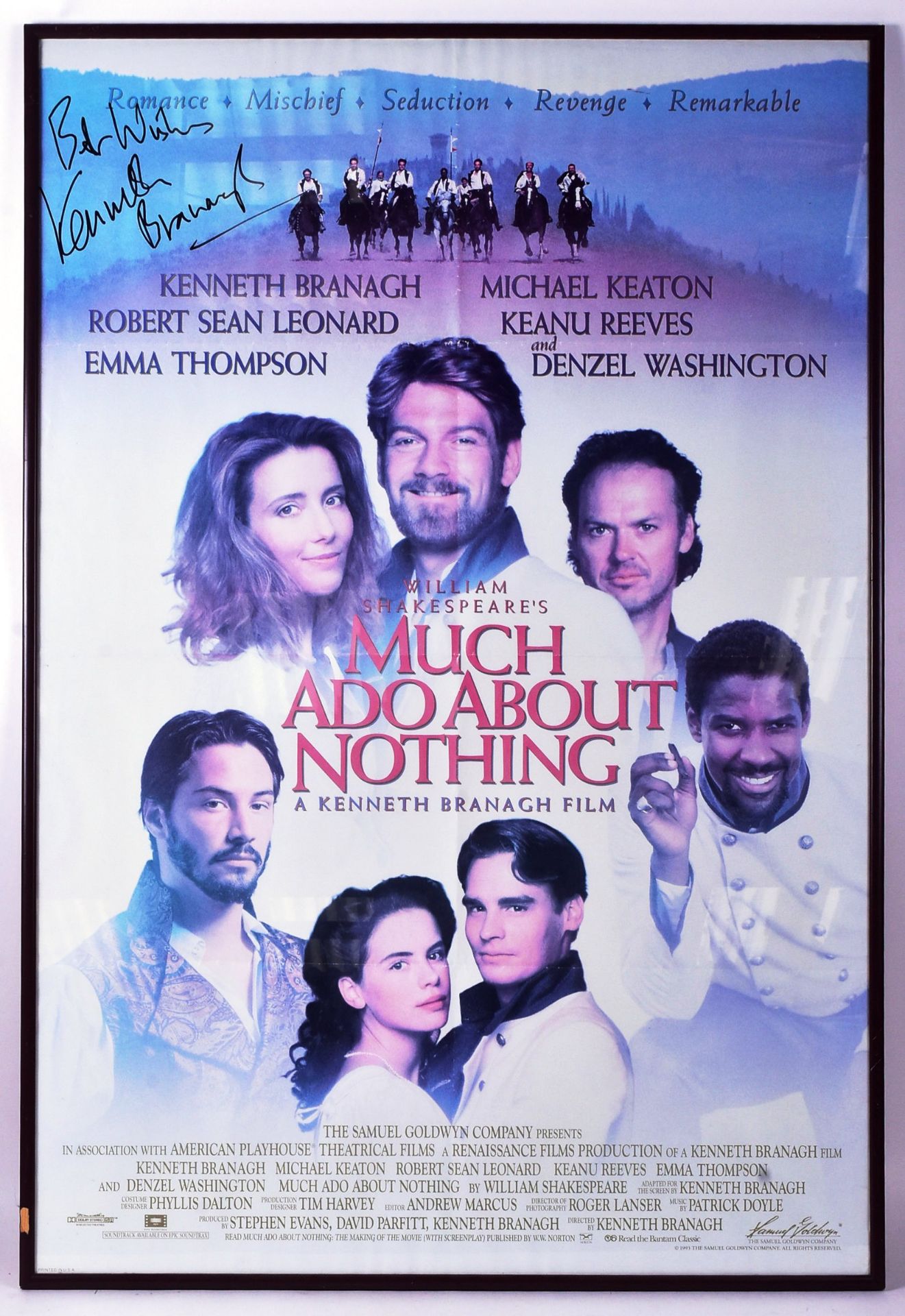 MUCH ADO ABOUT NOTHING (1993) - SIR KENNETH BRANAGH SIGNED POSTER