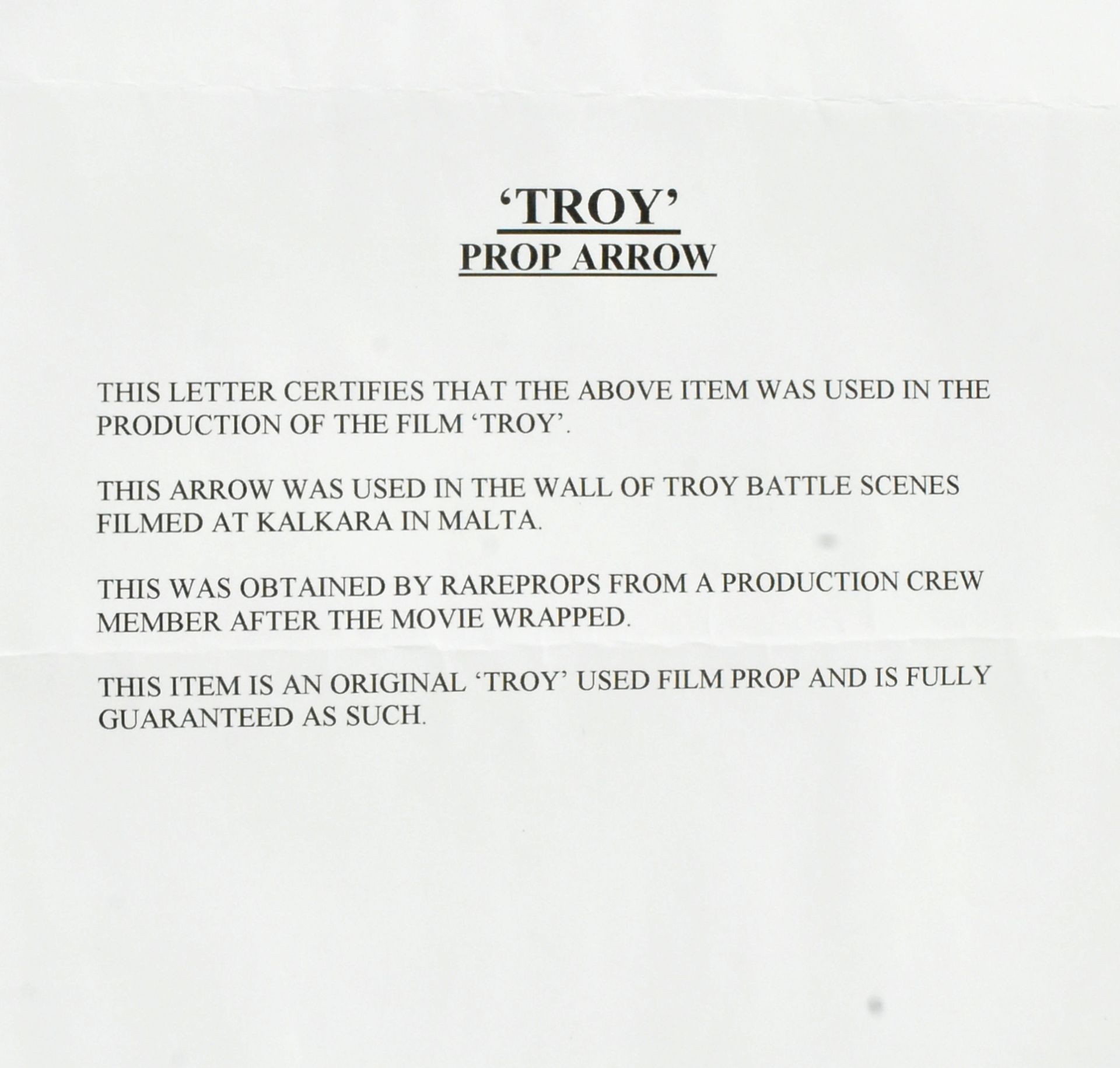 TROY (2004) - TWO PRODUCTION USED PROP ARROWS - Image 5 of 5
