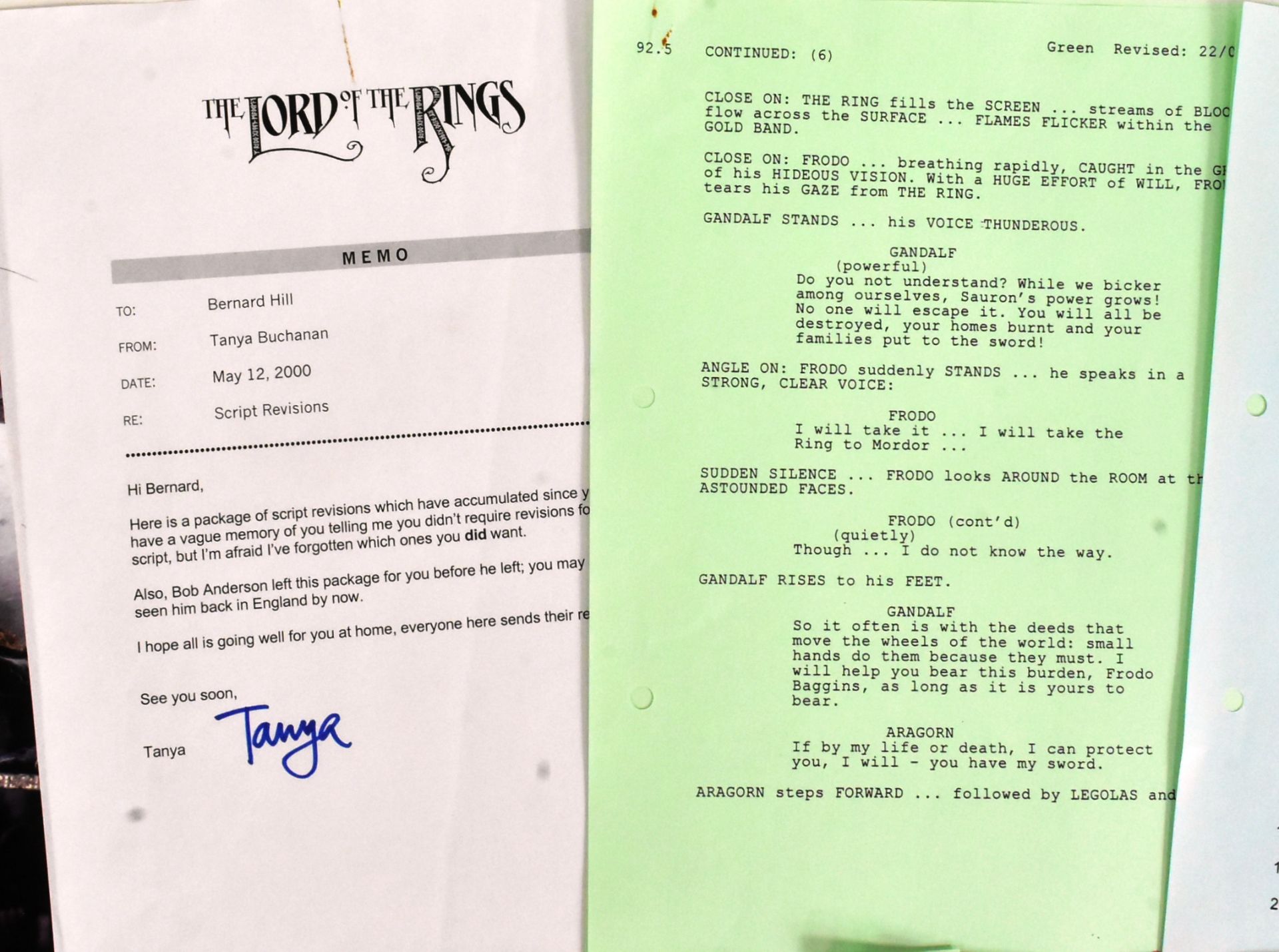 LORD OF THE RINGS - PRODUCTION SCRIPT EXTRACTS & PHOTO - Image 4 of 8