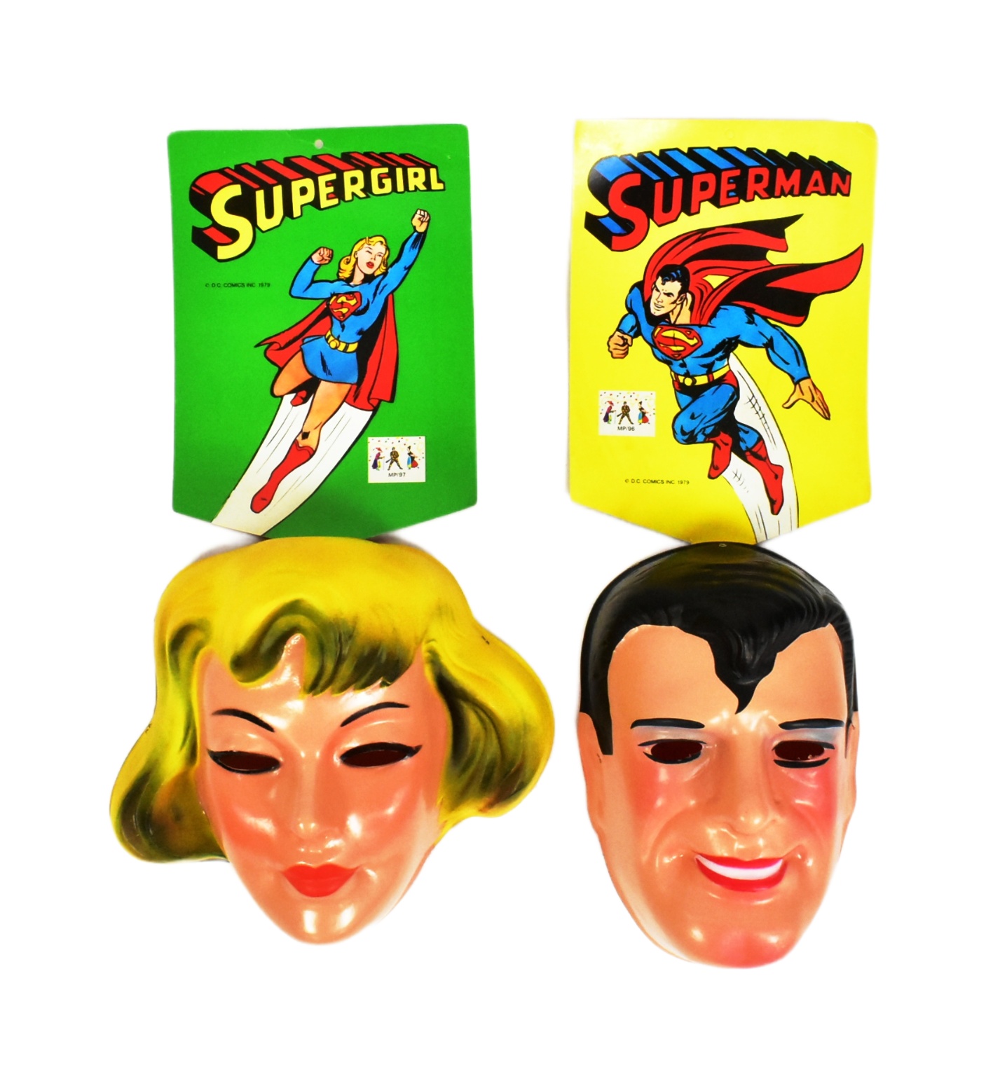 DC COMICS - SCARCE VINTAGE EX-SHOP STOCK SUPERGIRL / SUPERMAN MASKS