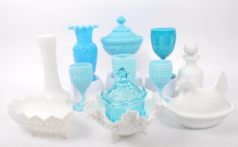 COLLECTION OF BLUE AND WHITE OPALINE GLASS