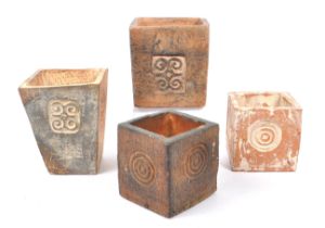 COLLECTION OF EAST AFRICAN CLAY SQUARE PLANT POTS