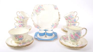 FOLEY CHINA - 20TH CENTURY FLORAL TEA SERVICE & EGG CUP SET