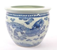 LARGE 20TH CENTURY CHINESE BLUE AND WHITE JARDINIERE