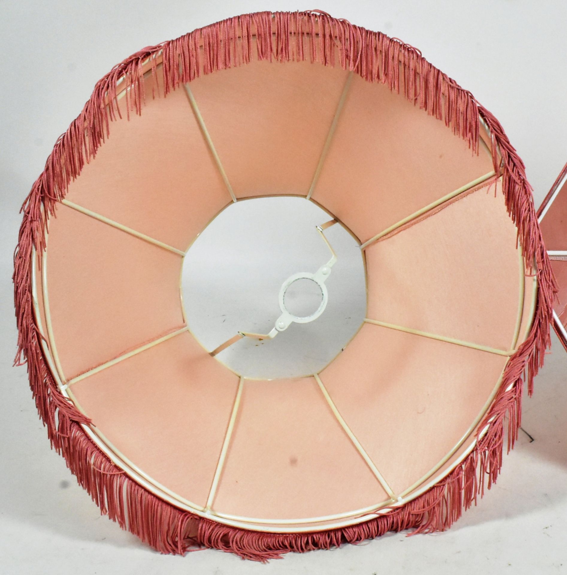 TWO LARGE VINTAGE PINK LAMP SHADES - Image 5 of 6
