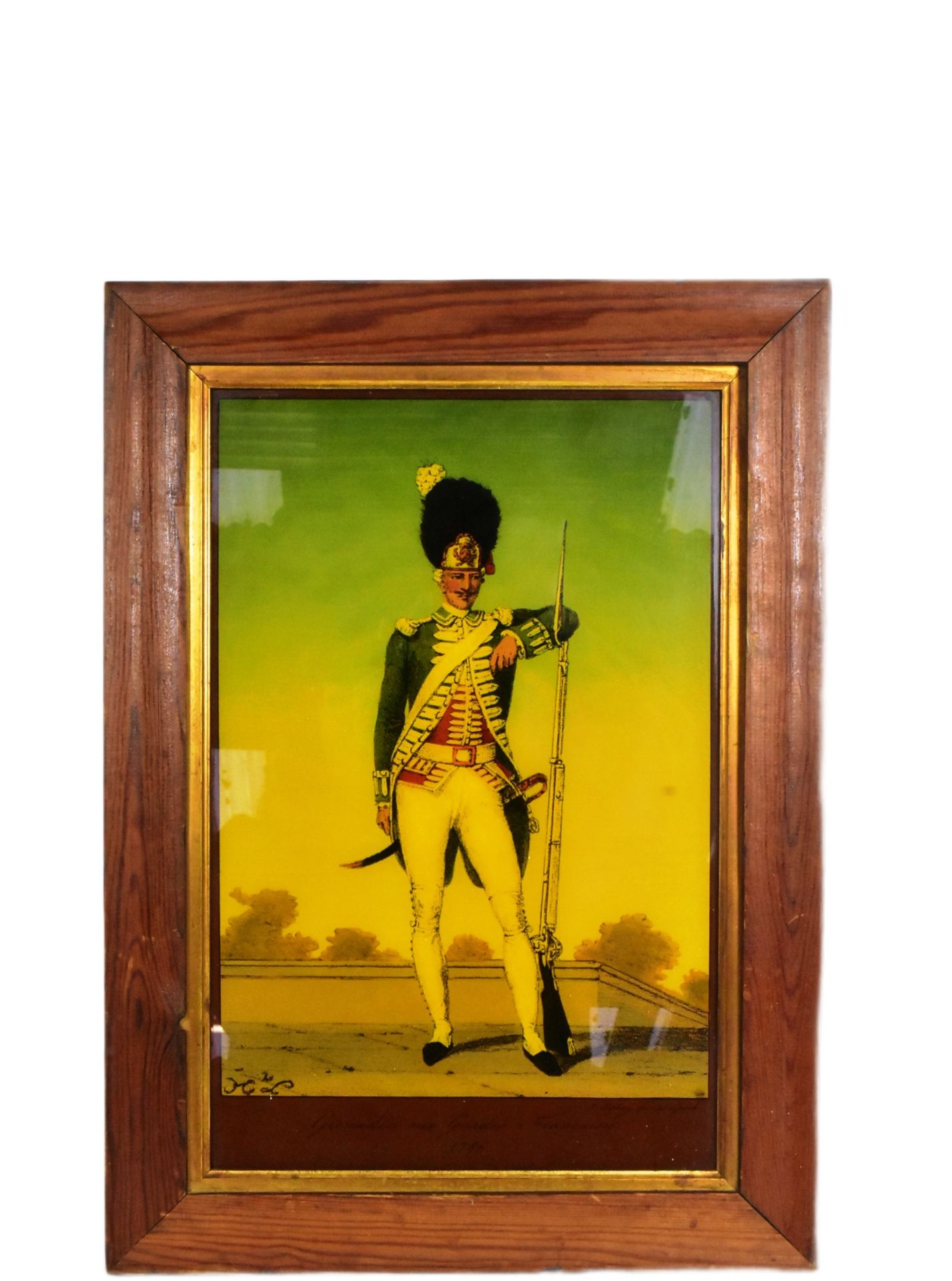 20TH CENTURY PRINT ON GLASS OF A FRENCH GRENADIER GUARD