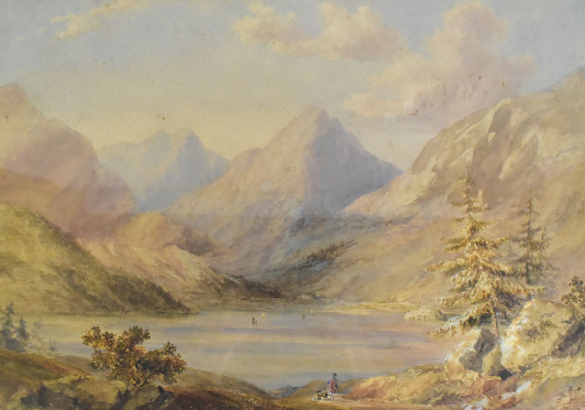 19TH CENTURY WATERCOLOUR MOUNTAIN LANDSCAPE SCENE - Bild 3 aus 6