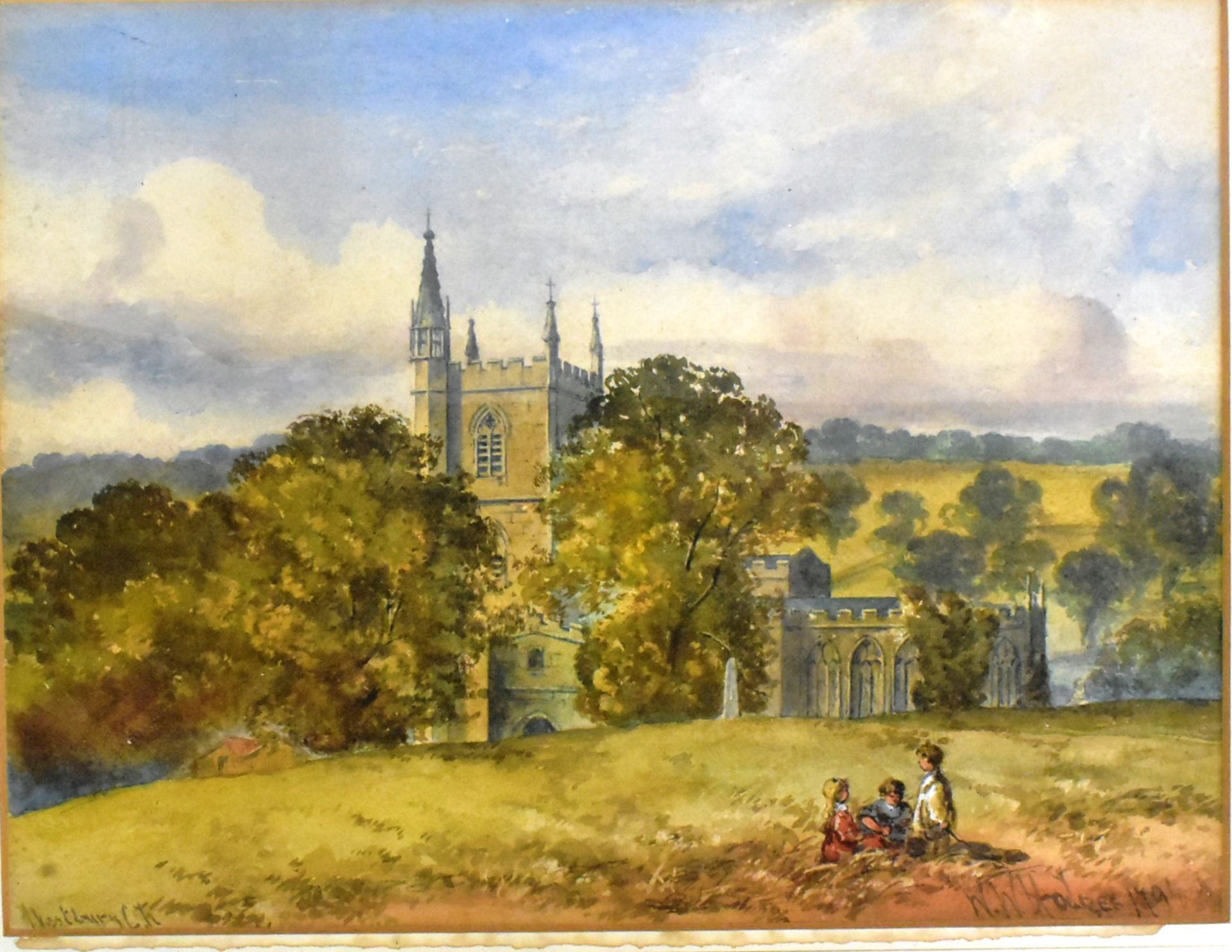TWO PAINTINGS DEPICTING ENGLISH CHURCH LANDSCAPES - Image 4 of 5