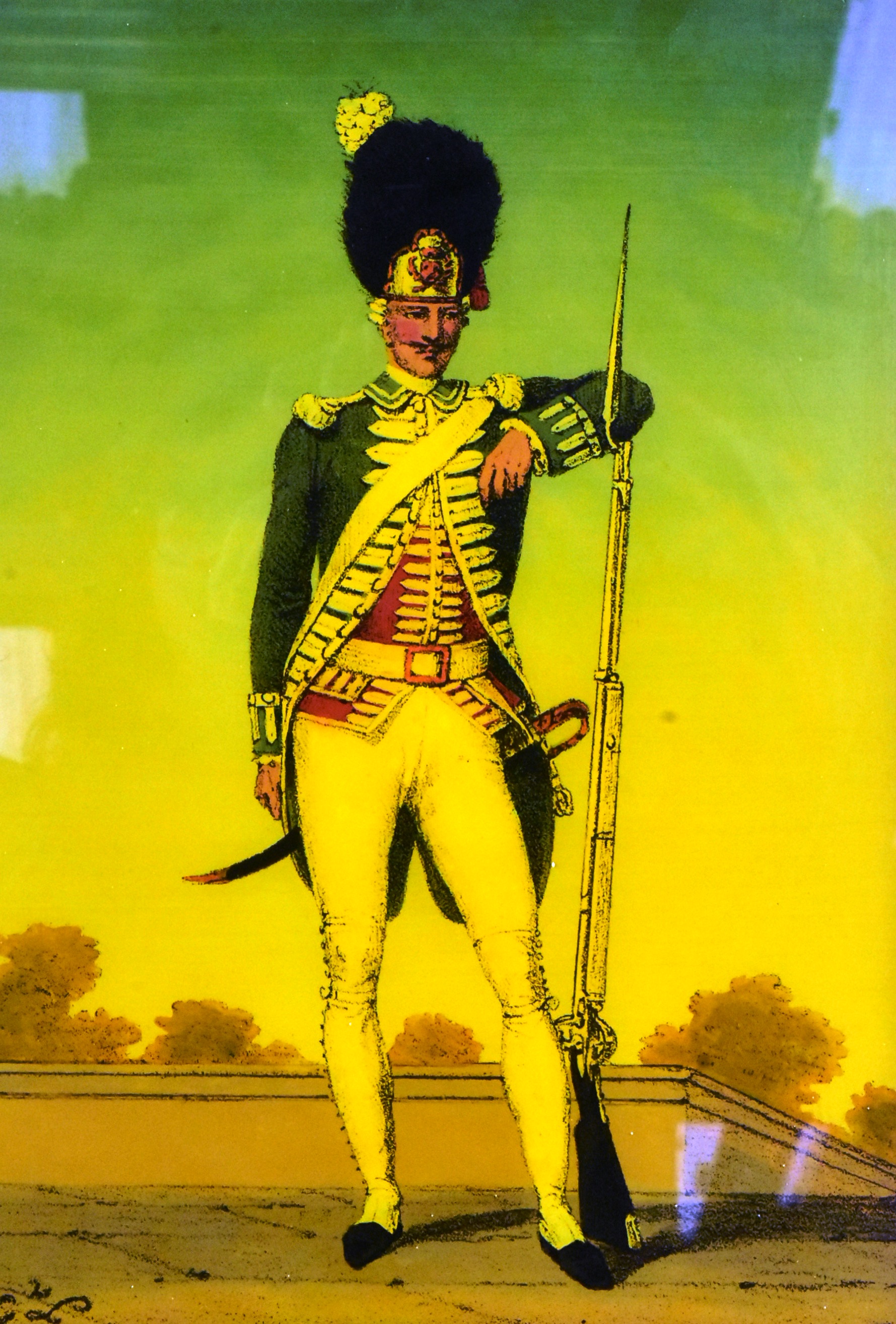 20TH CENTURY PRINT ON GLASS OF A FRENCH GRENADIER GUARD - Image 2 of 3