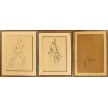 THREE 20TH CENTURY CHARCOAL ON PAPER NUDE LIFE DRAWINGS