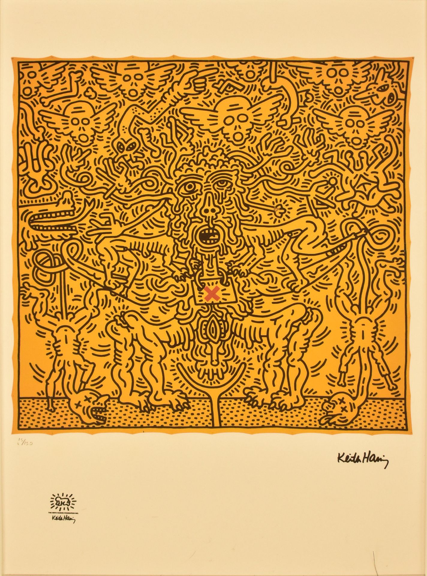 KEITH HARING - THE RED CROSS - COLOUR PRINT ON PAPER