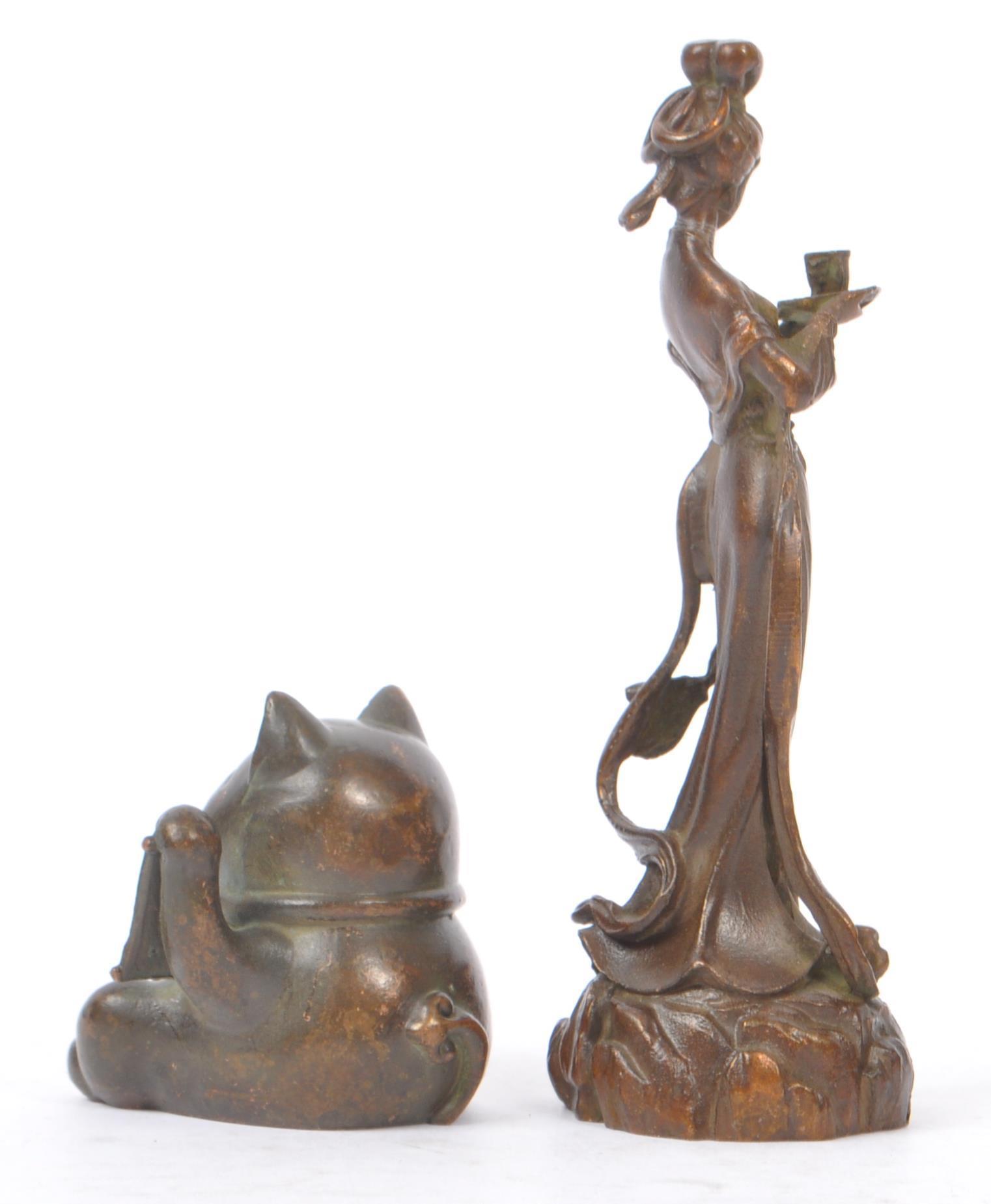 TWO CHINESE BRONZE FIGURE ORNAMENTS - Image 3 of 5