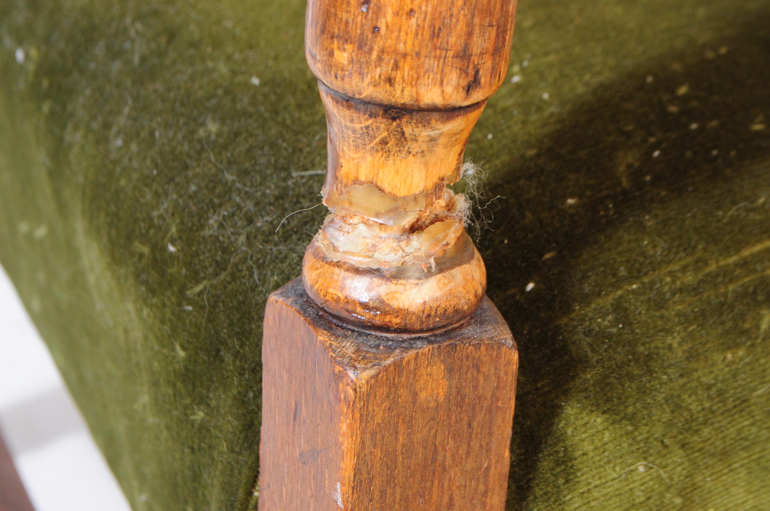 TWO EARLY 20TH CENTURY OAK & VELOUR ARMCHAIRS - Image 4 of 8