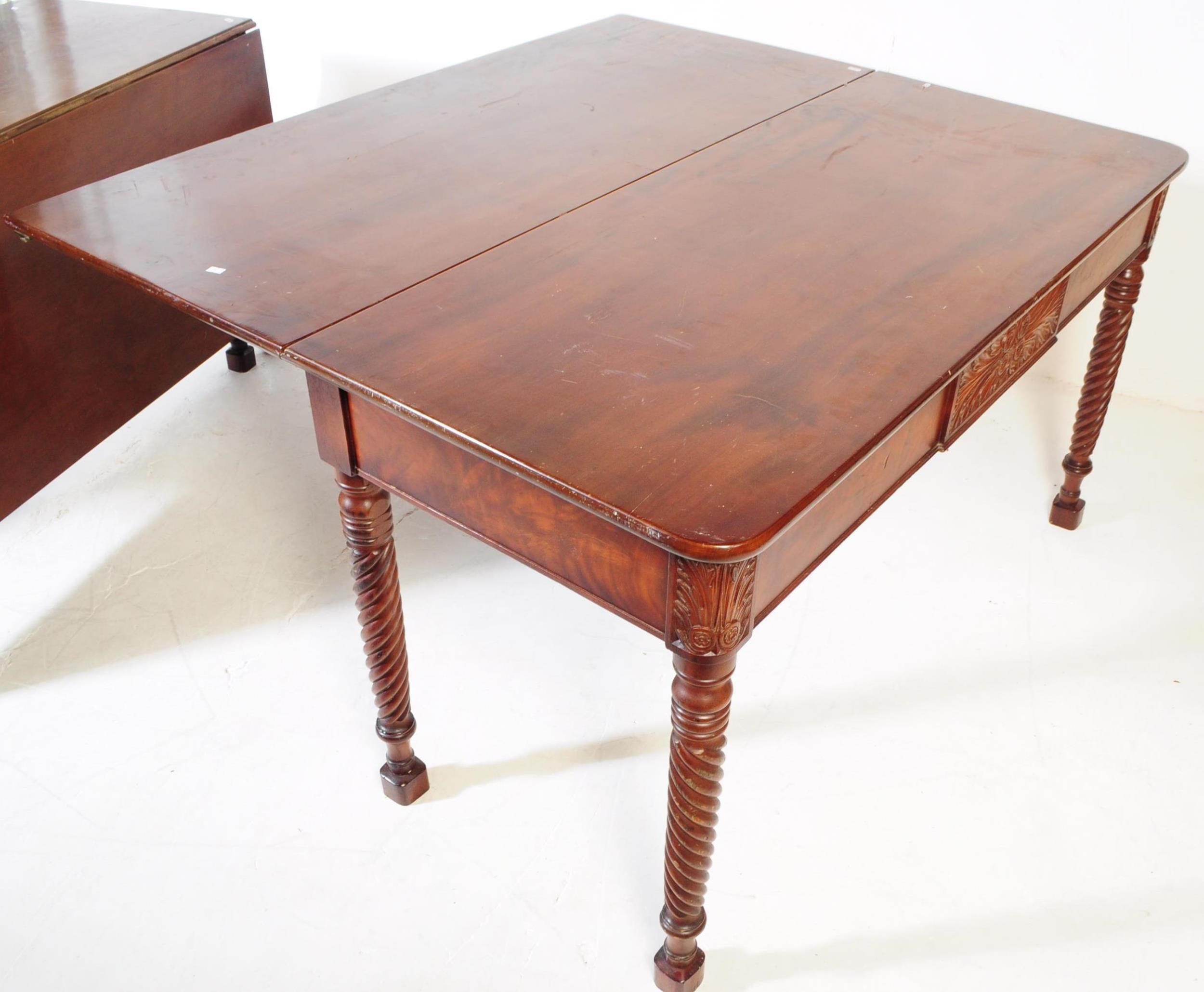 19TH CENTURY GEORGE IV BURR MAHOGANY DINING DROP LEAF TABLE - Image 4 of 25