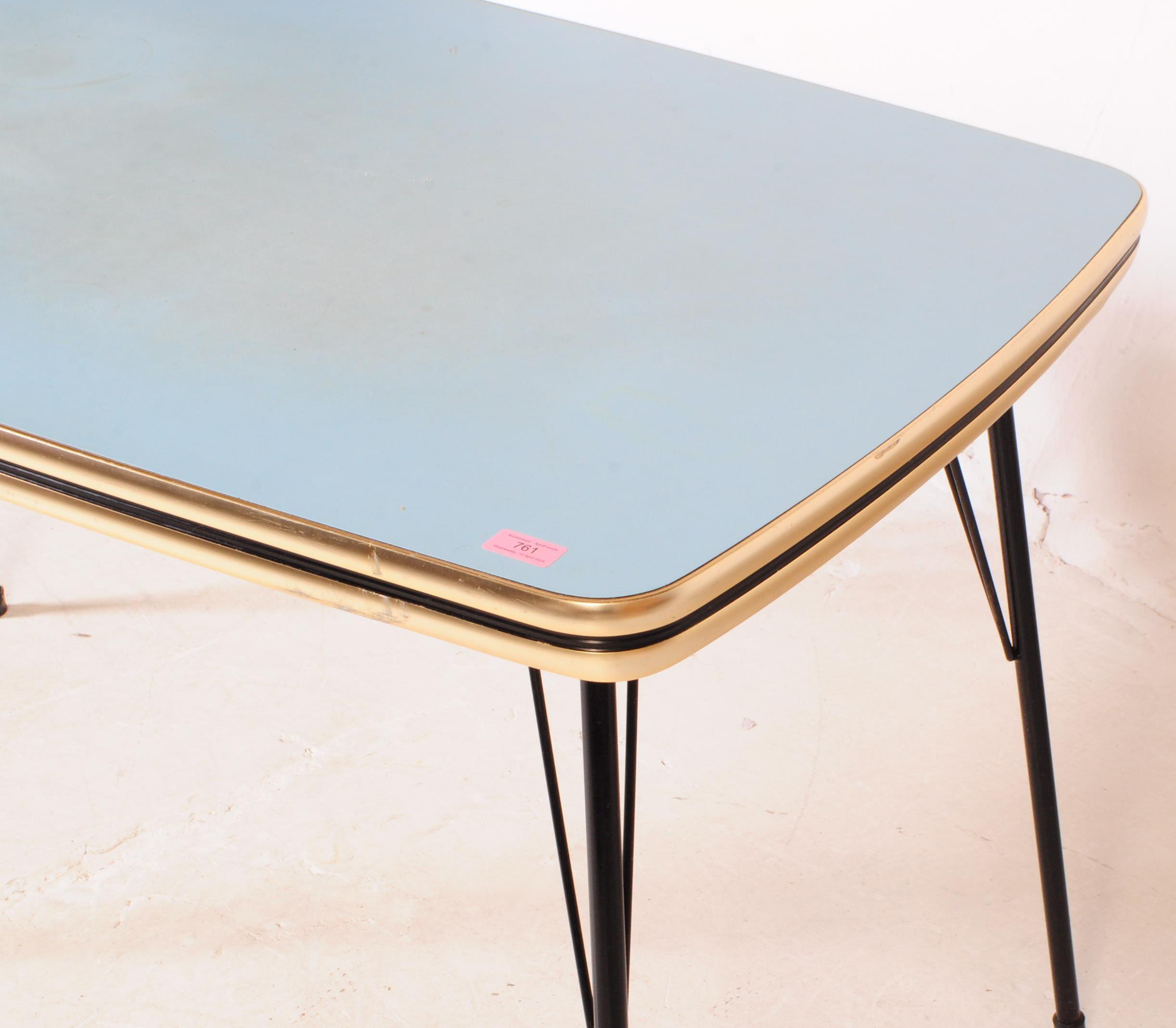 BRITISH MODERN DESIGN - BLUE FORMICA KITCHEN TABLE - Image 4 of 4