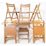 MID CENTURY FOLDING TRESTLE TABLE & EIGHT CHAIRS