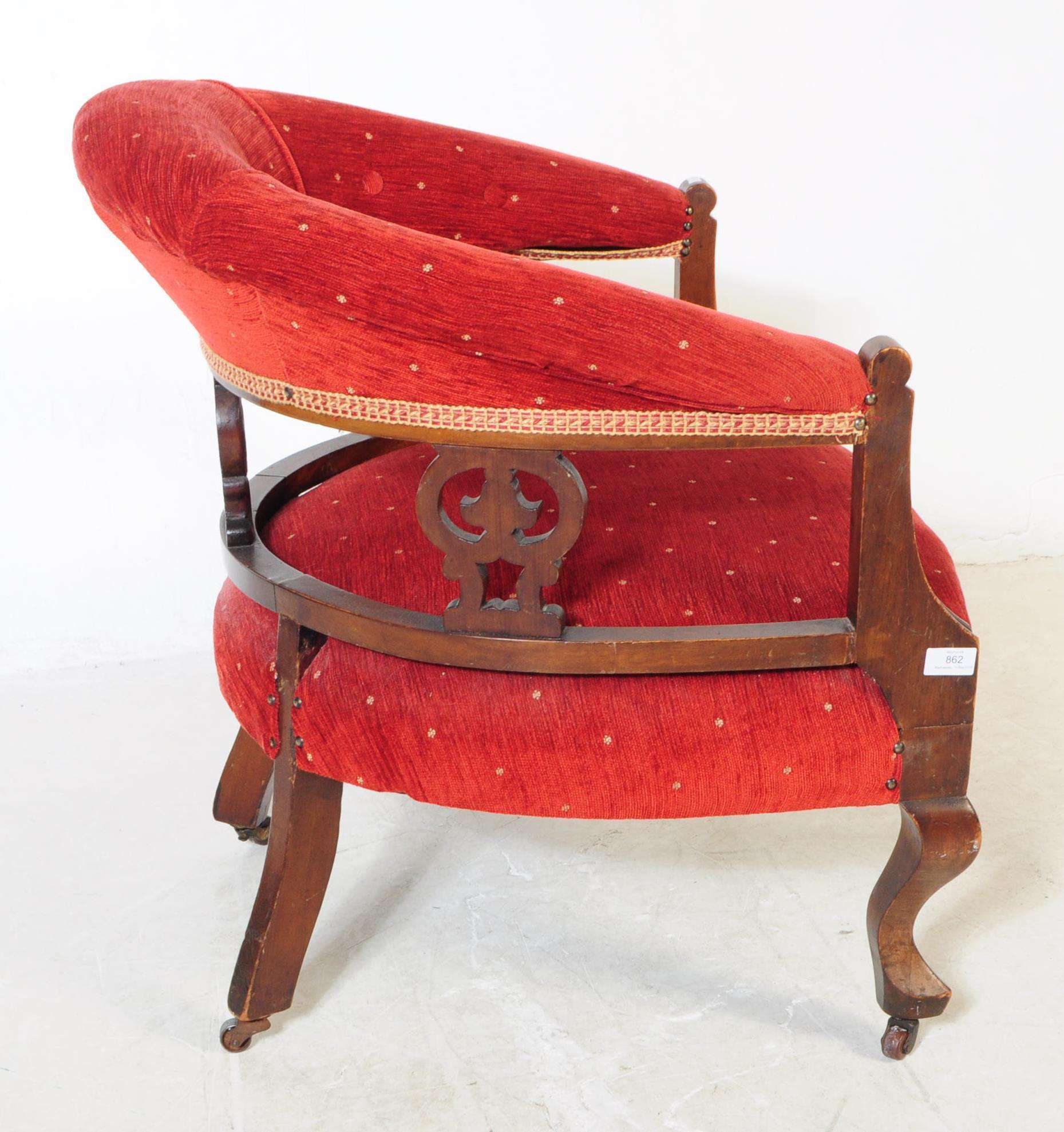 EDWARDIAN ASH UPHOLSTERED SMOKERS BOW ARMCHAIR - Image 2 of 3