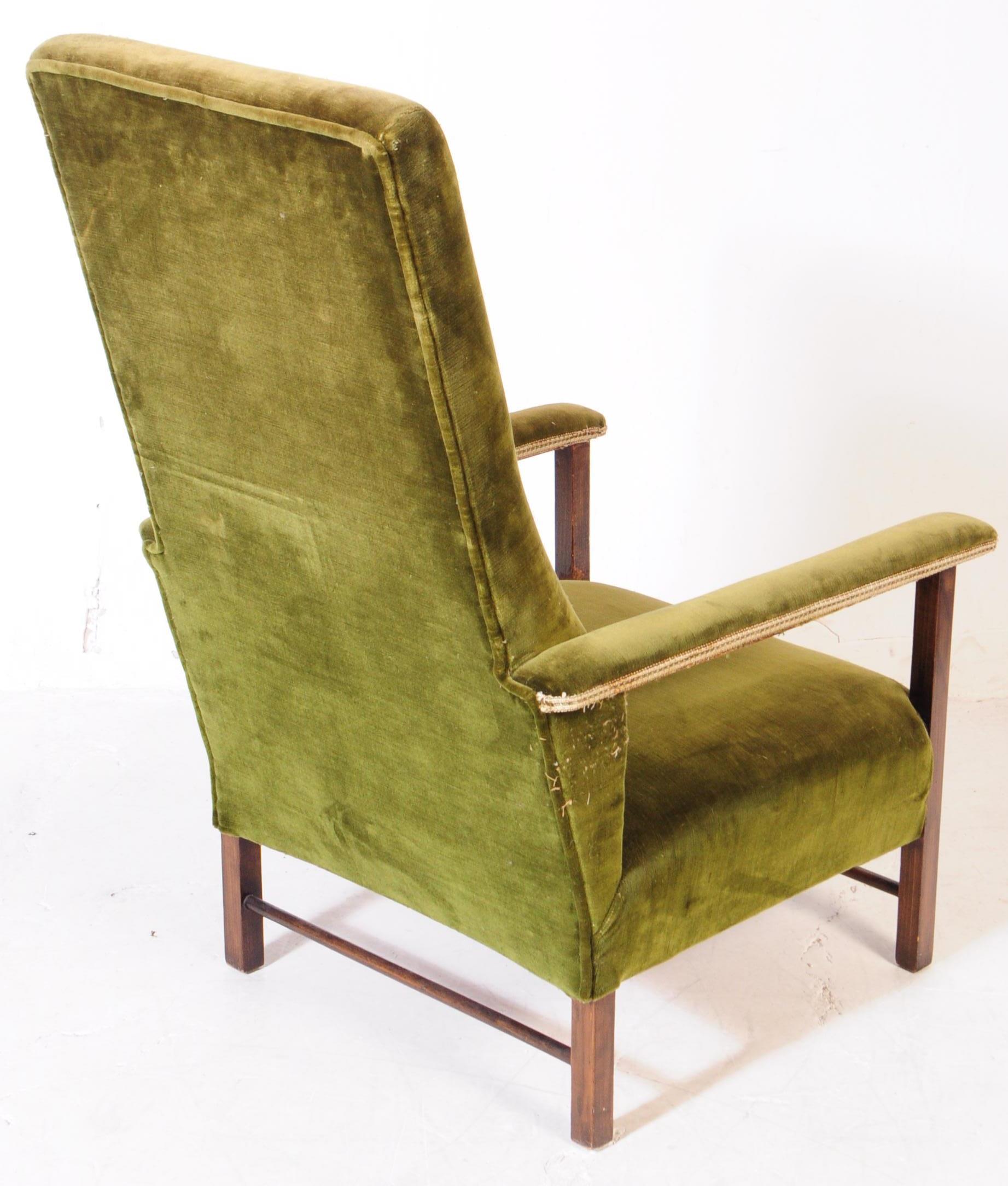 TWO EARLY 20TH CENTURY OAK & VELOUR ARMCHAIRS - Image 8 of 8