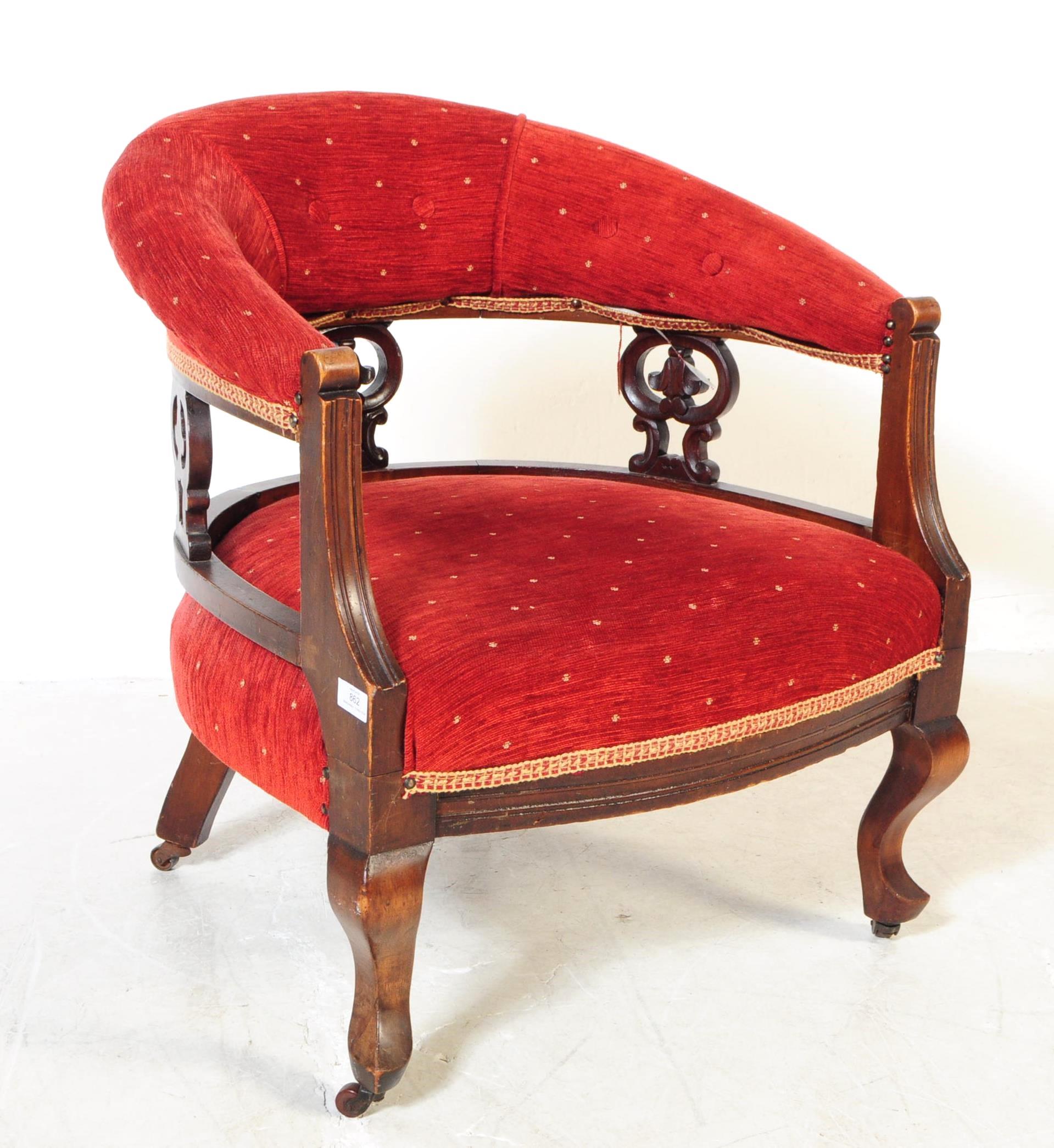 EDWARDIAN ASH UPHOLSTERED SMOKERS BOW ARMCHAIR