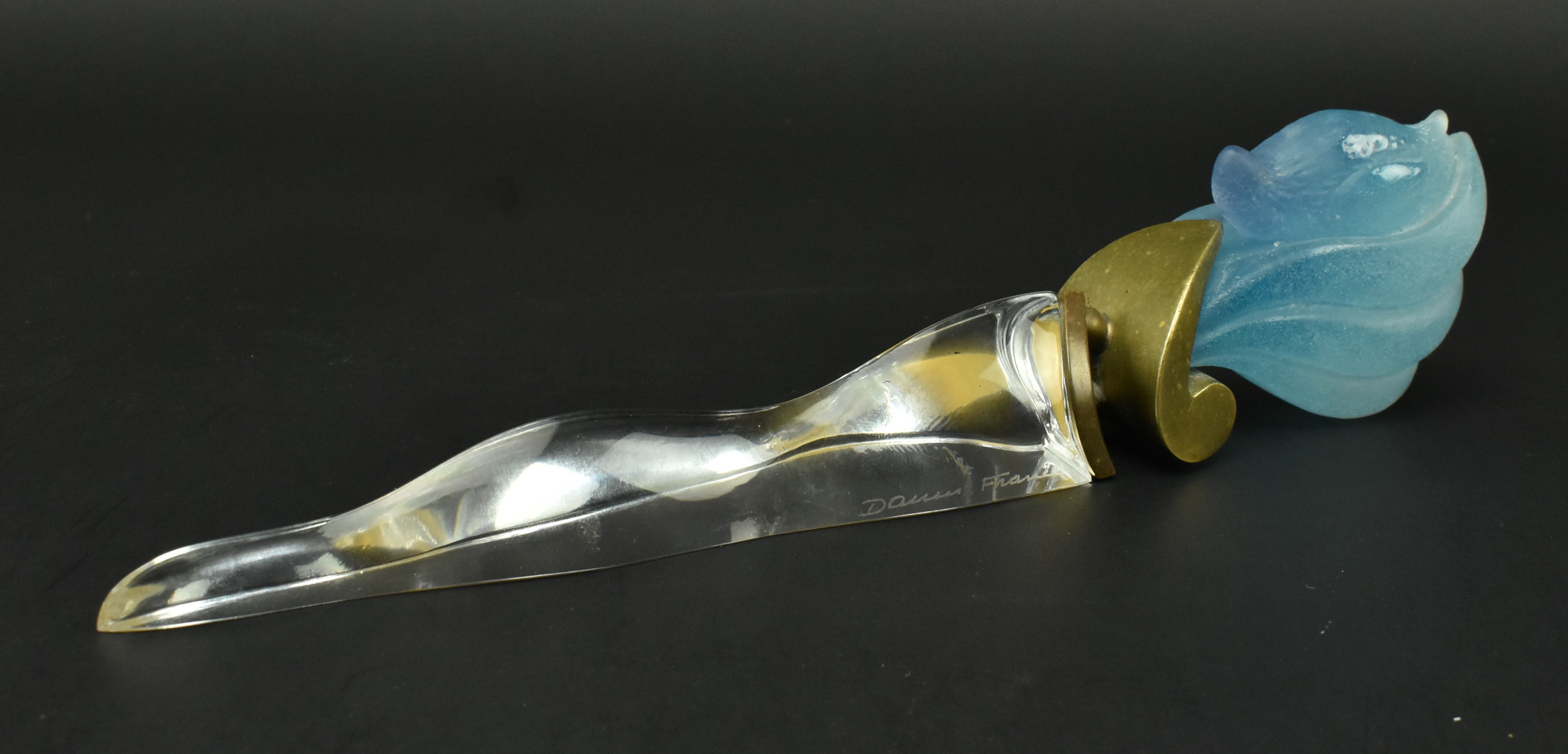 DAUM, FRANCE - PATE DE VERRE GLASS & BRASS DAGGER PAPERWEIGHT